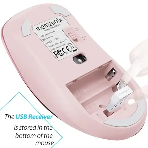 memzuoix 2.4G Wireless Mouse, 1400 DPI Mobile Optical Cordless Mouse with USB Receiver, Portable Computer Mice for Laptop, PC, Desktop, MacBook, 5 Buttons (Pink) - 1