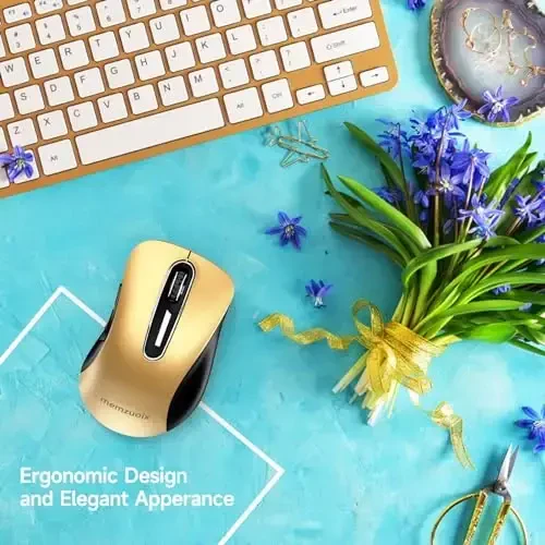 memzuoix 2.4G Wireless Mouse, 1400 DPI Mobile Optical Cordless Mouse with USB Receiver, Portable Computer Mice Wireless Mice for Laptop, PC, Desktop, MacBook, 5 Buttons (Gold) - 6