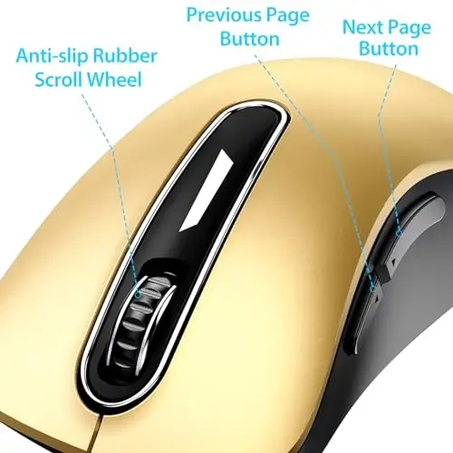 memzuoix 2.4G Wireless Mouse, 1400 DPI Mobile Optical Cordless Mouse with USB Receiver, Portable Computer Mice Wireless Mice for Laptop, PC, Desktop, MacBook, 5 Buttons (Gold) - 3