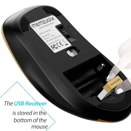 memzuoix 2.4G Wireless Mouse, 1400 DPI Mobile Optical Cordless Mouse with USB Receiver, Portable Computer Mice Wireless Mice for Laptop, PC, Desktop, MacBook, 5 Buttons (Gold) - 5