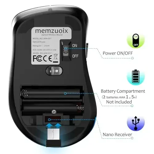 memzuoix 2.4G Wireless Mouse, 1400 DPI Mobile Optical Cordless Mouse with USB Receiver, Portable Computer Mice Wireless Mice for Laptop, PC, Desktop, MacBook, 5 Buttons (Gunmetal) - 5