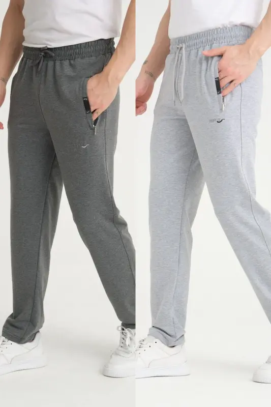 Men Anthracite - Gray Relaxed Fit Straight Leg Embroidered Detail Jersey Fabric Sweatpants-Anthracite - RDR-X