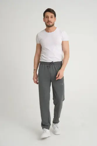 Men Anthracite - Gray Relaxed Fit Straight Leg Embroidered Detail Jersey Fabric Sweatpants-Anthracite - 3