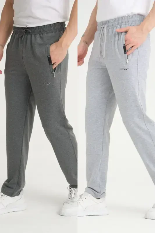 Men Anthracite - Gray Relaxed Fit Straight Leg Embroidered Detail Jersey Fabric Sweatpants-Anthracite - 1