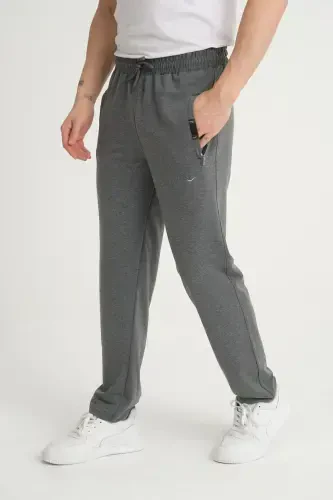 Men Anthracite - Gray Relaxed Fit Straight Leg Embroidered Detail Jersey Fabric Sweatpants-Anthracite - RDR-X (1)