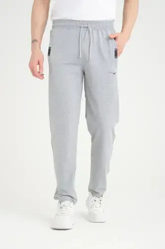 Men Anthracite - Gray Relaxed Fit Straight Leg Embroidered Detail Jersey Fabric Sweatpants-Anthracite - 4