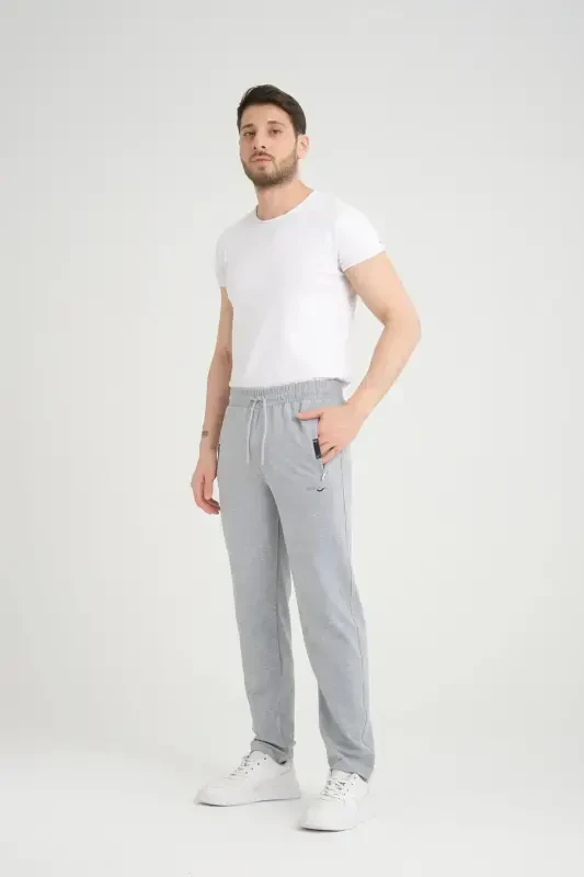 Men Anthracite - Gray Relaxed Fit Straight Leg Embroidered Detail Jersey Fabric Sweatpants-Anthracite - 8