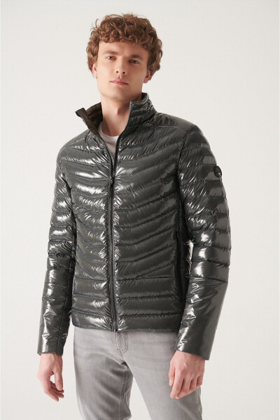 Men Anthracite Puffy Unisex Down Jacket Water Repellent Windproof Shiny Comfort Fit E006015 - 2