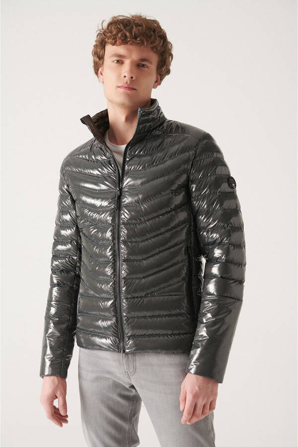 Men Anthracite Puffy Unisex Down Jacket Water Repellent Windproof Shiny Comfort Fit E006015 - 2