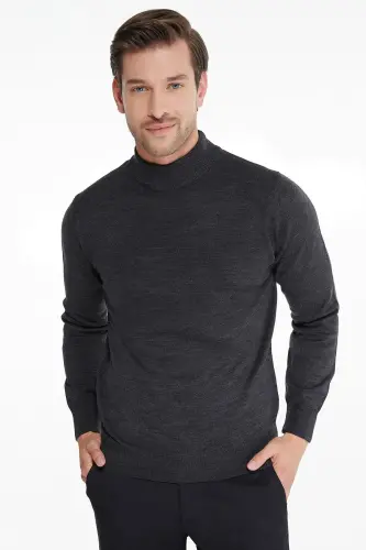 Men Anthracite Regular Fit Half Turtleneck Knitwear Sweater 