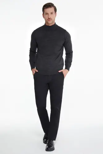 Men Anthracite Regular Fit Half Turtleneck Knitwear Sweater - HATEMOĞLU (1)