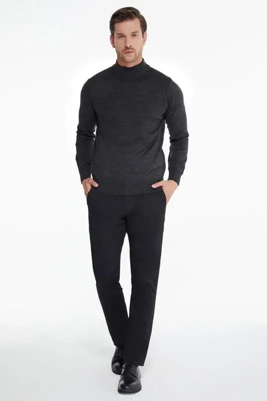 Men Anthracite Regular Fit Half Turtleneck Knitwear Sweater - 2