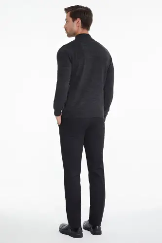 Men Anthracite Regular Fit Half Turtleneck Knitwear Sweater - 3