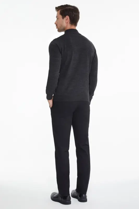 Men Anthracite Regular Fit Half Turtleneck Knitwear Sweater - 3