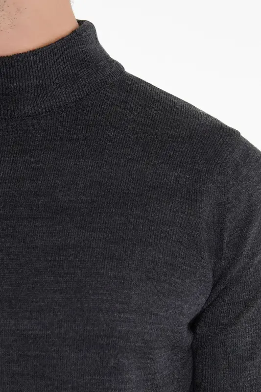 Men Anthracite Regular Fit Half Turtleneck Knitwear Sweater - 4