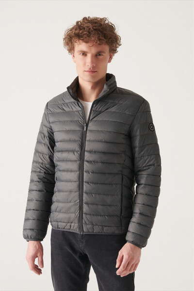 Men Anthracite Stand Collar Lightweight Windproof Comfort Fit Relaxed Fit Puffer Sports Jacket E006000 - 6