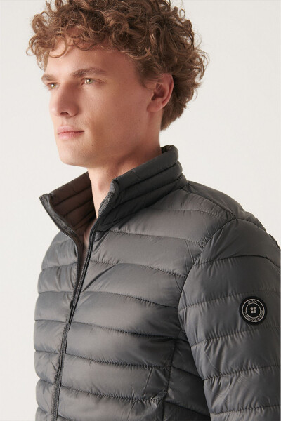 Men Anthracite Stand Collar Lightweight Windproof Comfort Fit Relaxed Fit Puffer Sports Jacket E006000 - 7