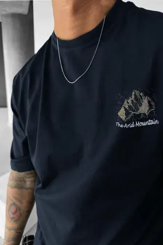 Men Arid Mountain Green Oversize Salas Boyfriend T-Shirt-Navy Blue - 2