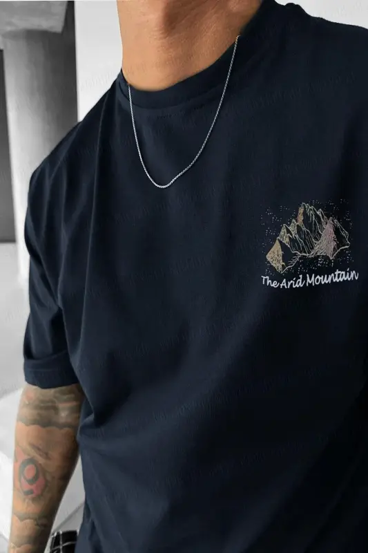 Men Arid Mountain Green Oversize Salas Boyfriend T-Shirt-Navy Blue - 2