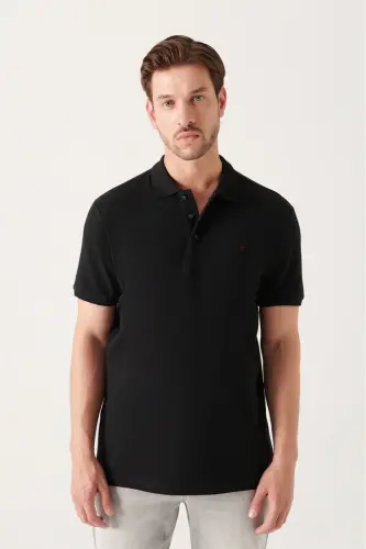 Men Black 100% Cotton Cooling Polo Neck T-shirt E001004-Black 