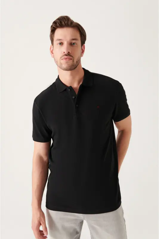 Men Black 100% Cotton Cooling Polo Neck T-shirt E001004-Black - 3