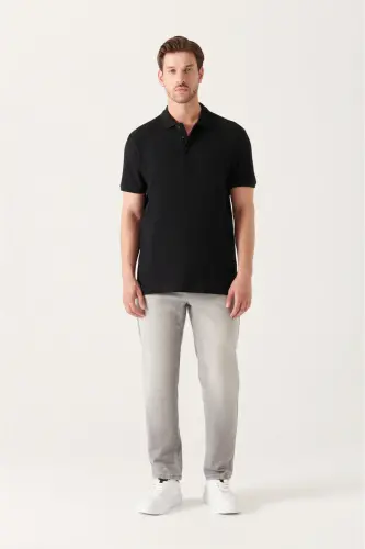 Men Black 100% Cotton Cooling Polo Neck T-shirt E001004-Black - 5