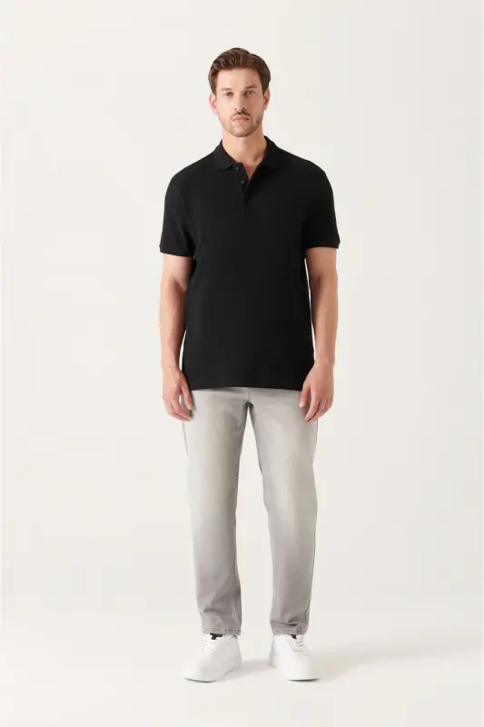 Men Black 100% Cotton Cooling Polo Neck T-shirt E001004-Black - 5