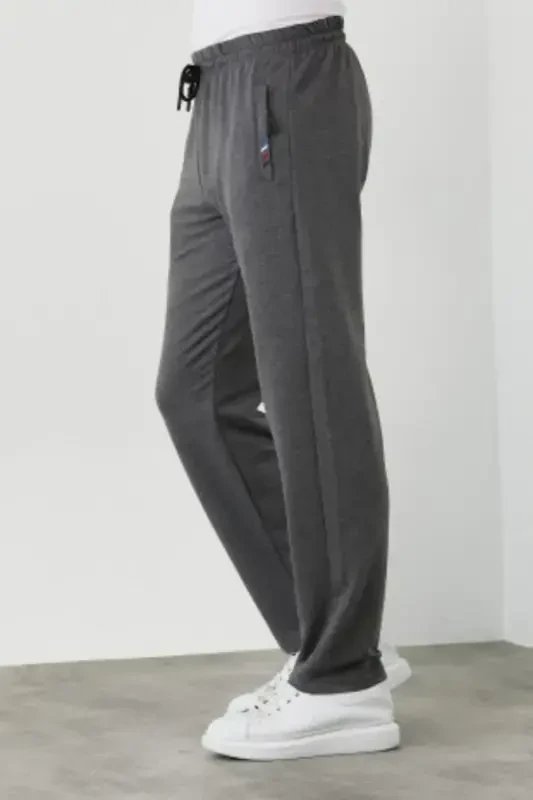 Men Black-anthracite 2-piece Sweatpants Zipper Pocket Embroidery Detailed Straight Leg Relaxed Fit-Black - 3