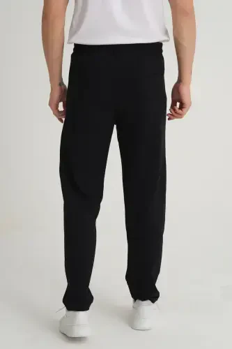 Men Black - Anthracite - Navy Relaxed Fit Straight Leg Embroidered Detail Jersey Fabric Sweatpants-Black - 6