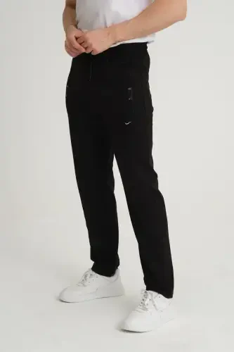 Men Black - Anthracite - Navy Relaxed Fit Straight Leg Embroidered Detail Jersey Fabric Sweatpants-Black - 8