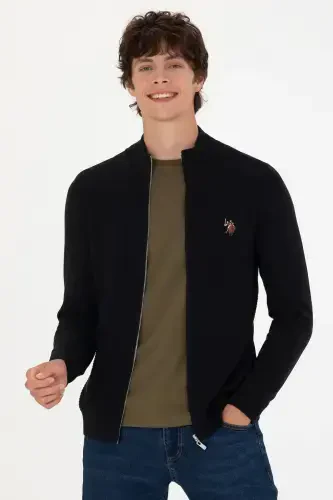 Men Black Basic Knitted Cardigan 50268938-VR046-142329 - 1