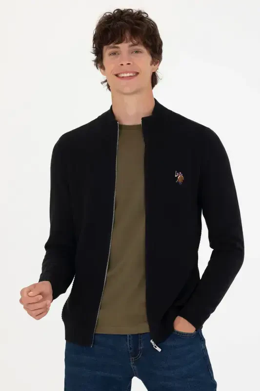 Men Black Basic Knitted Cardigan 50268938-VR046-142329 - 1