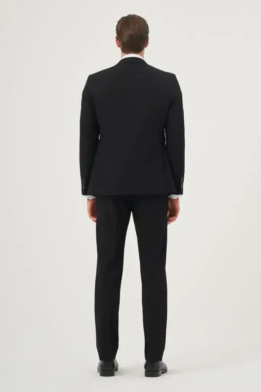 Men Black Basic Plain Slim Fit Narrow Cut Size 6 Suit - 5