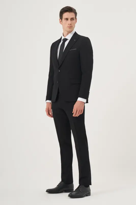 Men Black Basic Plain Slim Fit Narrow Cut Size 6 Suit - 4