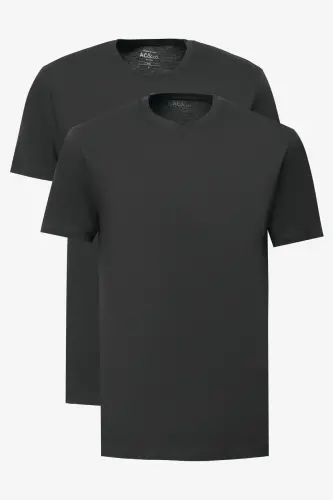 Men Black-Black 2-Pack Slim Fit Narrow Cut Cotton Basic T-Shirt 