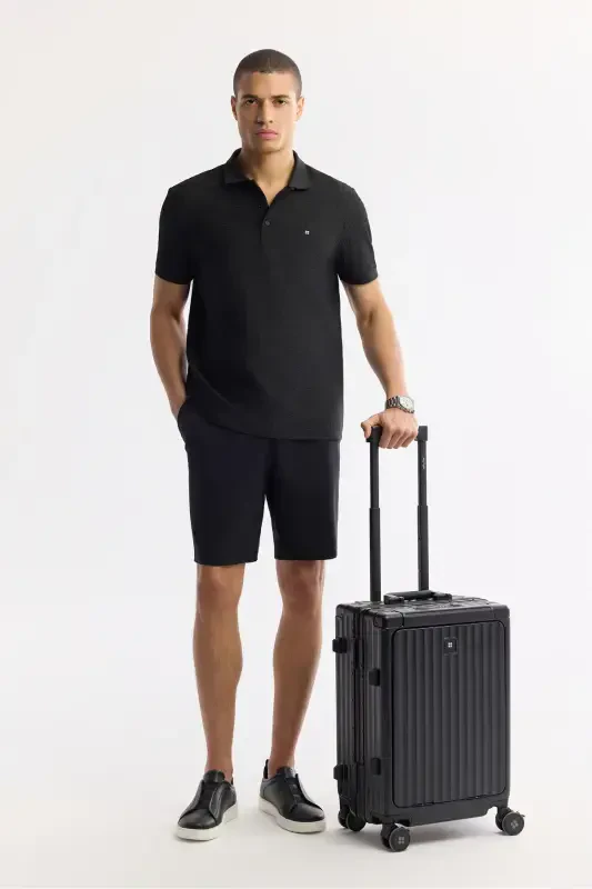 Men Black Buttoned Polo Collar Textured Jacquard T-Shirt A51Y1121 - 7