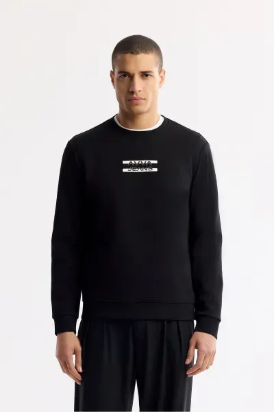 Men Black Crew Neck Printed Bi Stretch Inter - 1