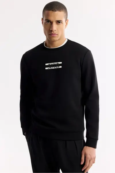 Men Black Crew Neck Printed Bi Stretch Inter - 5