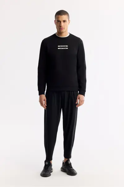 Men Black Crew Neck Printed Bi Stretch Inter - 6