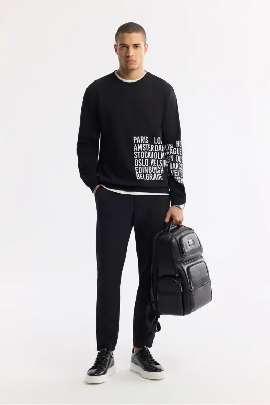Men Black Crew Neck Printed Bi Stretch Inter - 7
