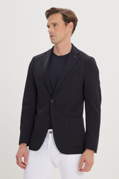 Men Black Slim Fit Narrow Cut Mono Collar Casual Bl - 15