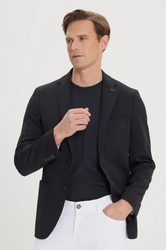 Men Black Slim Fit Narrow Cut Mono Collar Casual Bl - 4