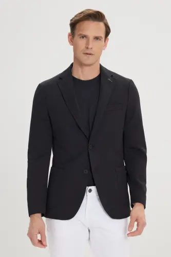 Men Black Slim Fit Narrow Cut Mono Collar Casual Bl - 8