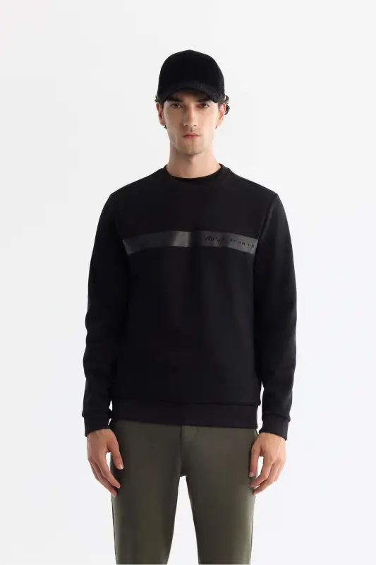 Men BlackCrew Neck Cotton Printed Elastane S - 1