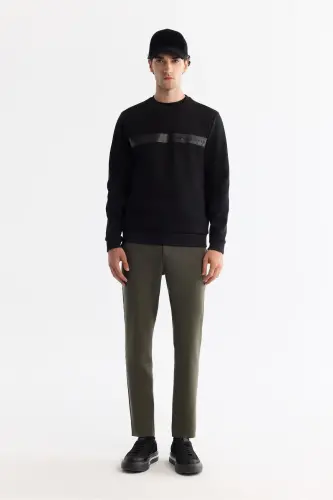 Men BlackCrew Neck Cotton Printed Elastane S - 5