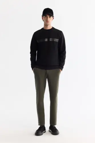 Men BlackCrew Neck Cotton Printed Elastane S - 6