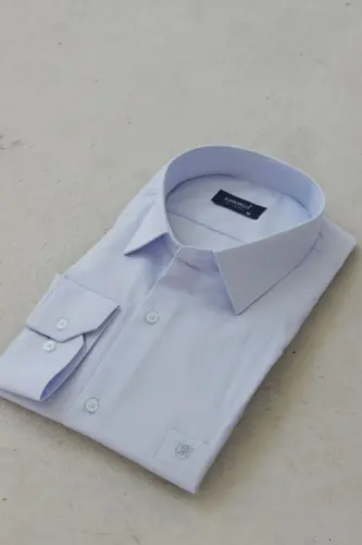 Men Blue Classic Collar Easy Iron Cotton Blend Fit Special Boxed Shirt G90-Blue 