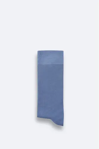 Men Blue Plain Bamboo Ankle Sock B008505-Blue 
