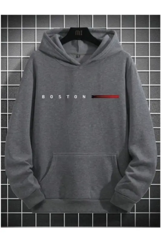 Men BOSTON = Printed Oversize Hoodie-smoke gray - 2