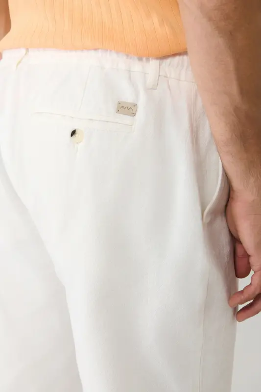 Men Broken Relaxed Fit White Elastic Waist Textured Teos Shorts B003731-Off White - 8